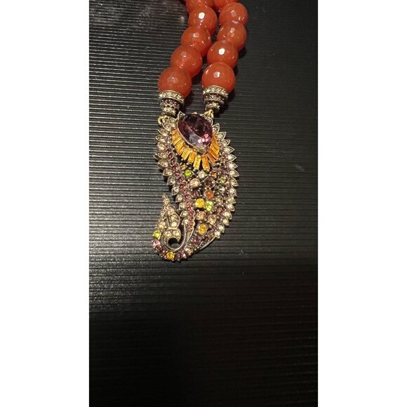 Heidi Daus Faceted Red Beaded Necklace With Ornate Rhinestone Pendant & Adjustab - Picture 7 of 8